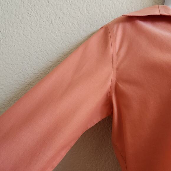 Coldwater Creek Orange Button Up Deep V Neck Dress Top Small Lightweight Collard - Picture 2 of 5